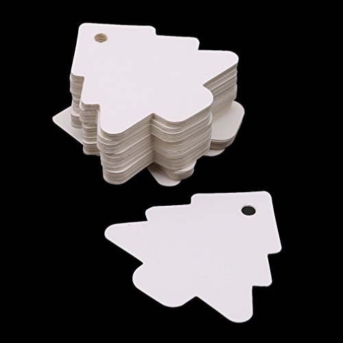 Dolland 50 PCS Paper Gift Tags Kraft Tag Christmas Tree Shape Hang Labels for Christmas Wedding Birthday Thanksgiving,White