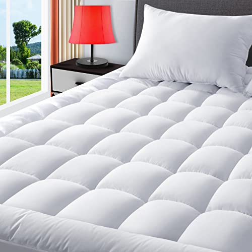 Book Cover TEXARTIST Mattress Pad Cover Twin, Cooling Mattress Topper Single, Deep Pocket Cotton Pillow Top, Quilted Fitted Mattress Protector(Twin, White)