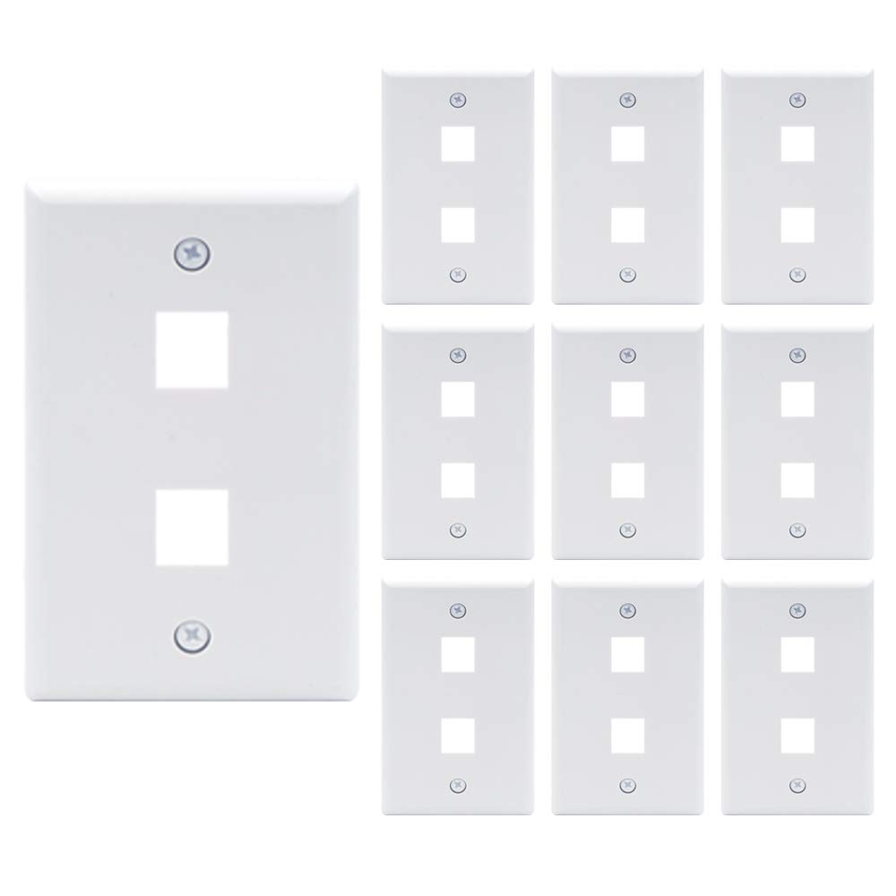 VCE 2 Port Keystone Wall Plate UL Listed (10-Pack), Single Gang Wall Plates for RJ45 Keystone Jack and Modular Inserts, White 2-Port