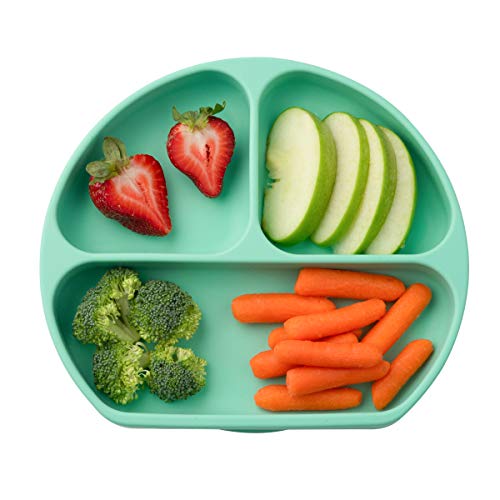 Table-Tot 3-Compartment Plate for Kids, Baby-Safe Silicone, Divided Suction Bowl by Juliaire (Mint)