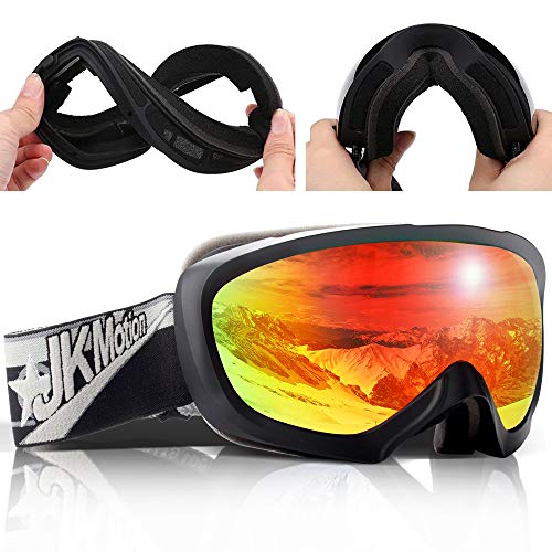JK MOTION Chrome Ski Goggles-Anti Fog Snow Goggles-100% UV Protection,Goggles Ski/Snowboard Goggles for Men,Women&Youth