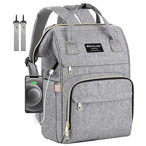 Book Cover Diaper Bag Backpack, Mokaloo Large Baby Bag, Multi-functional Travel Back Pack, Anti-Water Maternity Nappy Bag Changing Bags with Insulated Pockets Stroller Straps and Built-in USB Charging Port, Gray