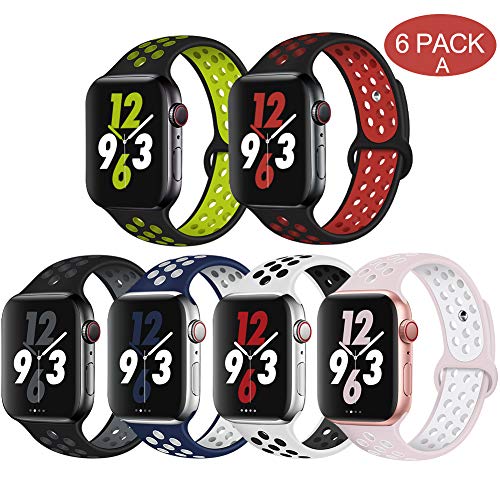 Book Cover OriBear Compatible for Apple Watch Band 44mm 42mm, Breathable Sporty for iWatch Bands Series 4/3/2/1, Watch Nike+, Various Styles and Colors for Women and Men(S/M,6 Pack)