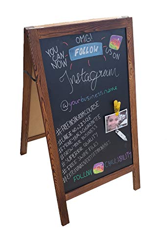 Standing Chalkboard A Frame Sign - Attract Attention with This 40x22 Sidewalk Sandwich Board, Handcrafted for Business, Restaurant, Events, Wedding. Designed for Chalk & Chalk Markers, Bonus Offer!