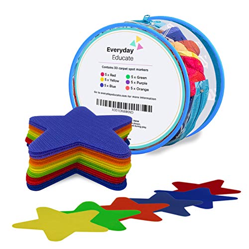 Sit Spots | Sit Spots for Classroom, Carpet, Exercise, Parties, Games, or 30 Star Pack Carpet Markers, Hook and Loop Spots to Keep Kids Classroom Organize, for Learning & Fun Activities Spot Markers