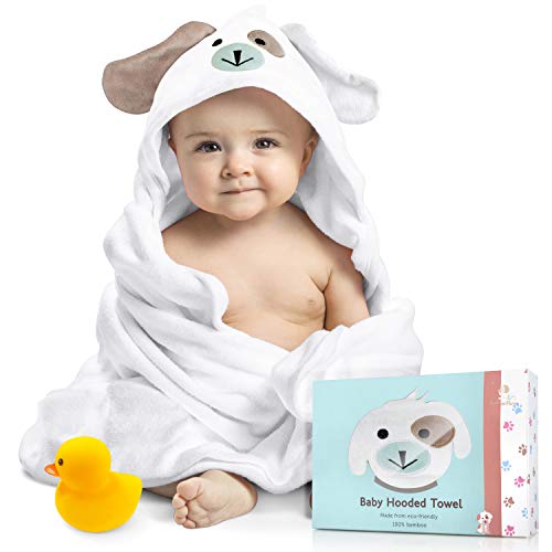 Book Cover FOREVERPURE Baby Hooded Towel 100% Organic Bamboo Cotton, Super Absorbent, for Boys and Girls. Ultra Soft, X-Large, 35 x 35 inches. Perfect with Washcloth and Greeting Card