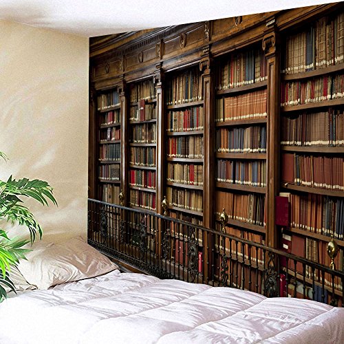 UHUSE Wall Hanging Full of Books Bookshelf Tapestry Library Tapestries Deco Study Room Scene Wall Art Bedroom Living Room Home Decor(59X79 Inches)
