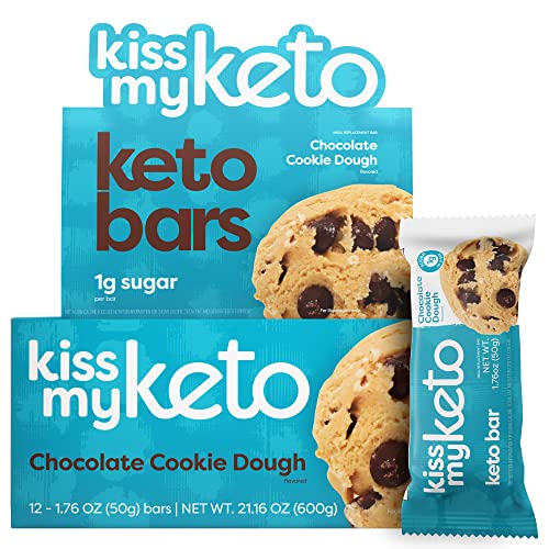 Book Cover Kiss My Keto Cookie Dough Protein Bars – 1g Sugar, 9g Protein Keto Chocolate Bars - Low Carb Chocolate Bars - 12 Individually Wrapped Bars, Gluten Free Chocolate MCT Bars - Low Carb Candy Bars