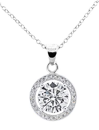 Jade Marie EMPOWERING Silver Round Cut Halo Pendant Necklace, 18k White Gold Plated Round Halo with Cubic Zirconia Crystals, Hypoallergenic Sparkling Pendant
