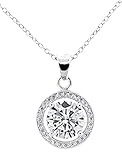 Jade Marie EMPOWERING Silver Round Cut Halo Pendant Necklace, 18k White Gold Plated Round Halo with Cubic Zirconia Crystals, Hypoallergenic Sparkling Pendant