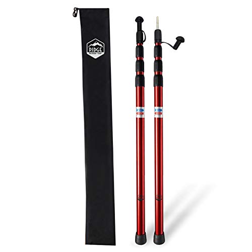 Adjustable Telescoping Tarp Tent Poles – Ridge Outdoor Gear 2.75ft to 8ft XL Rod, Extending Portable Collapsible for Camper Awning Tarpaulin Camping (2 Poles - Red, 250.00)