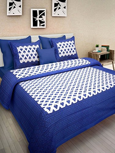 Book Cover xtore Traditional Jaipuri Print Bed Sheet with 2 Pillow Covers (100% Cotton) - Premium Quality - 90 x 108 inches