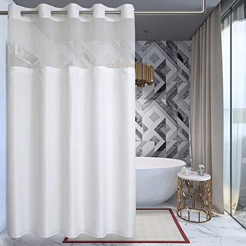 Book Cover Conbo Mio Hotel Style Fabric Shower Curtain with Snap in Liner for Bathroom Machine Washable Waterproof Repellent Shower Curtain(Plain Style-White,71