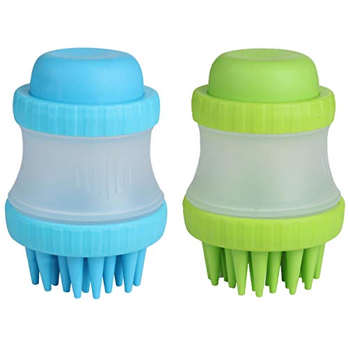 NVTED 2PCS Pet Dog Cat Bath & Massage Brush, Pet Scrubber Shampoo Dispenser Silicone Brush Bristle Pet Cleaning Device Wahser Bathing Comb Tool