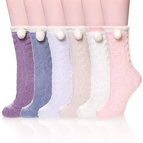 Womens Soft Warm Fuzzy Slipper Socks Fluffy Cozy Winter Christmas Home Socks 6 Pairs(Mixcolor)