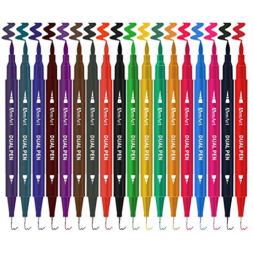 Book Cover Dual Coloring Pens, 18 Color Dual Brush Pen Art Marker, Double-end Colored Markers Fine Tip Pen for Journaling Coloring books Hand Lettering Drawing and More
