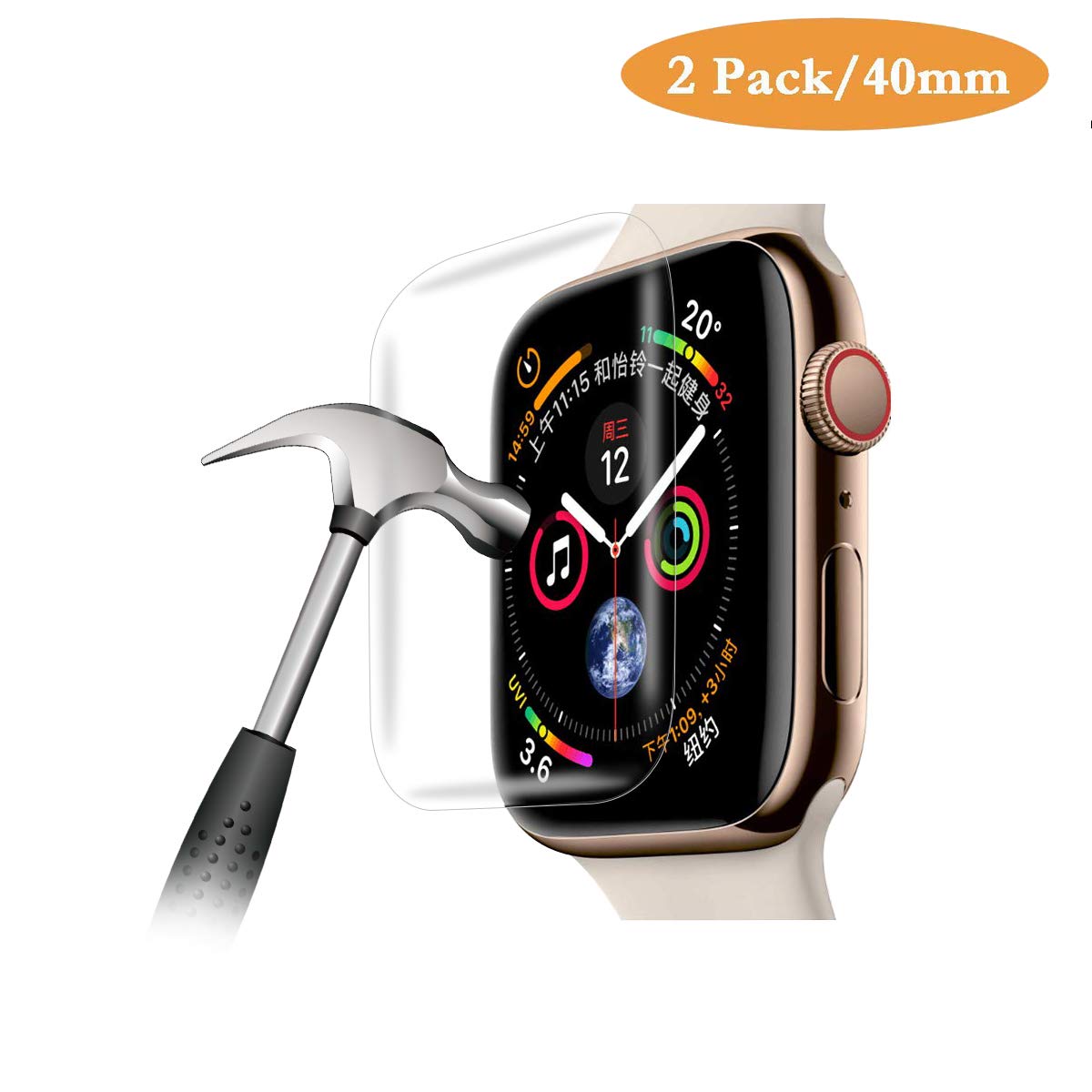 Book Cover [2 Pack] Fotbor [Full Coverage] [Full Glue] Compatible for Apple Watch 40mm Series 4 Tempered Glass Screen Protector, Anti-Scratch HD Clear Anti-Bubble for iWatch 40mm Screen Protector