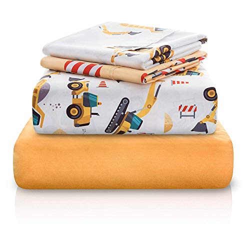 Book Cover Chital Twin Bed Sheets for Boys | 4 Pc Kids Bedding Set | Construction & Tractor Print | Durable Super-Soft, Double-Brushed Microfiber | 1 Flat & 1 Fitted Sheet, 2 Pillow Cases | 15