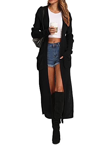 Womens Casual Long Sleeve Split Open Cardigan Knit Long Cardigan Sweaters with Pockets