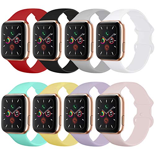BMBMPT Sport Band for Watch 38mm 40mm 42mm 44mm, Soft Silicone Strap Replacement Bands for Watch Series 4, Series 3, Series 2, Series 1, (8 Pack, 38mm/40mm S/M)