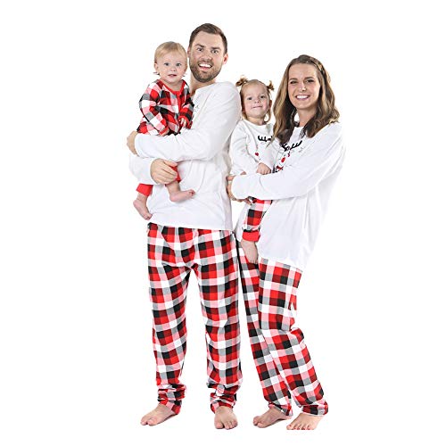 Baywell Merry Christmas Family Pajamas Holiday Matching Deer Printed Plaid Sleepwear Clothes Sets