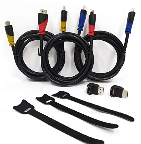 HDMI Cable-4K High Speed, Color Cord 6 Feet 3 Pack with Gold Plated Connectors, Bonus Angled Adapters(90Â°/270Â°) HDMI 2.0 Cable 18Gbps, 4K HDR, 3D, 2160P, 1080P, Ethernet Cord 30AWG, Audio Return(ARC)