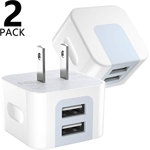 USB Wall Charger, USB Plug, Dodoli 2-Pack 2.4A Dual Port 12W Wall Charger Block Adapter Charging Cube Box Compatible iPhone Xs/XS Max/XR/X/8/8 Plus/7/6S/ 6S Plus, Samsung Galaxy, HTC, Moto