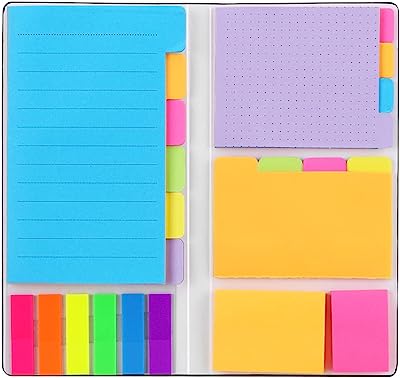 Book Cover Sticky Notes Set, Hommie Colored Divider Self-Stick Notes Pads Bundle, Prioritize with Color Coding, 60 Ruled (3.7x6), 40 Dotted (3.7x3), 40 Blank (3x3.7), 60 Per Rectangular, 25 Per PET Color Black