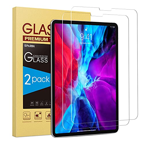 Book Cover 2 Pack SPARIN Screen Protector Compatible with iPad Pro 12.9 Inch without Home Button, Tempered Glass Screen Protector Work with Face ID