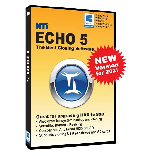 Book Cover NTI Echo 5 | Made in USA | Available in Download and CD-ROM | The Best Cloning Software. It Simply Works | Make an exact copy of HDD, SSD or NVMe SSD, with Dynamic Resizing