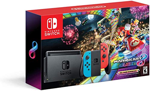Book Cover Nintendo Switch with Neon Blue and Neon Red Joyâ€‘Con HAC-001 w/ Mario Kart 8 Deluxe
