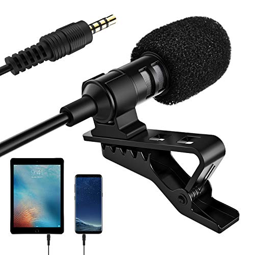 Professional Lavalier Lapel Microphone compatible with Phone DV Camera PC Laptop, Clip-On Omnidirectional Noise Cancelling Mic ( LIDIWEE, 4.6ft Cable )