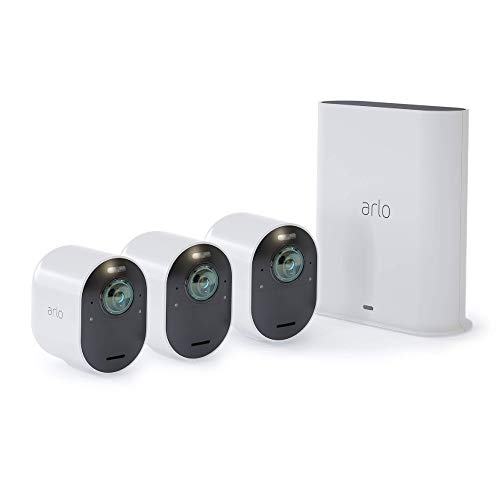 Book Cover Arlo Ultra - 4K UHD Wire-Free Security 3 Camera System | Indoor/Outdoor with Color Night Vision, 180Â° View, 2-Way Audio,Â Spotlight, Siren | Works with Alexa and Homekit | (VMS534)
