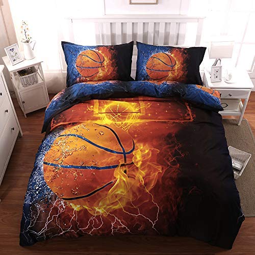 Book Cover Giveuwant 3D Sports Basketball Duvet Cover Set Twin(59x83 Inch), 2 Pieces (1 Pillowcase, 1 Duvet Cover) 3D Basketball Bedding Set, Zipper Sports Comforter Cover(No Comforter) for Boys, Kids and Teens
