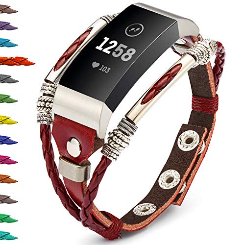 Compatible with Fitbit Charge 4/ Charge 3/SE Bands for Women, Marval.P Handmade Leather Band, Replacement Unique Bracelet Strap, Wristbands with Adjustable Size, Fashion Wrist Band Straps Lover
