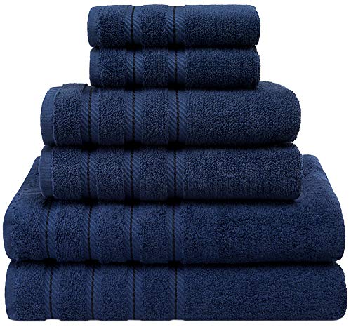 American Soft Linen Premium, Luxury Hotel & Spa Quality, 6 Piece Kitchen & Bathroom Turkish Towel Set, Cotton for Maximum Softness & Absorbency, [Worth $72.95] (Navy Blue)