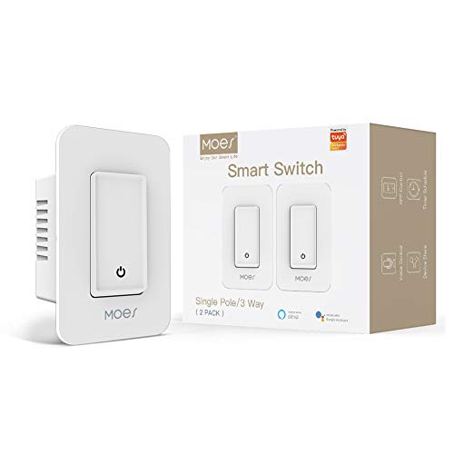 Book Cover MOES 3-Way Smart Switch Neutral Wire Needed, 2.4GHz Wi-Fi Light Switch Works with Smart Life/Tuya APP, Alexa and Google Home, No Hub Required, White(2 Pack)
