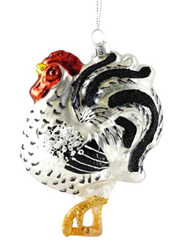 Party Explosions Barnyard Rooster Glass Hanging Ornament (Black & White)