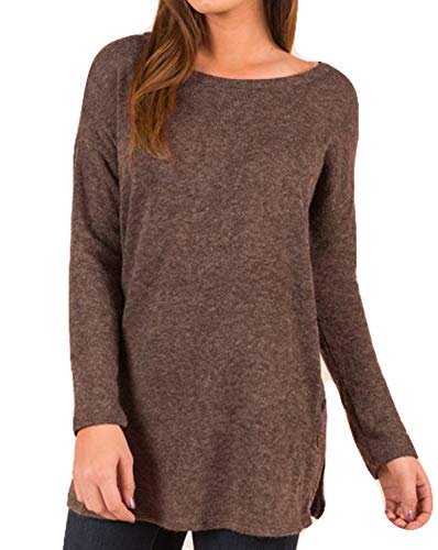 Book Cover OURS Women's Casual T-Shirts Round Neck Button Side Long Sleeve Tunic Tops