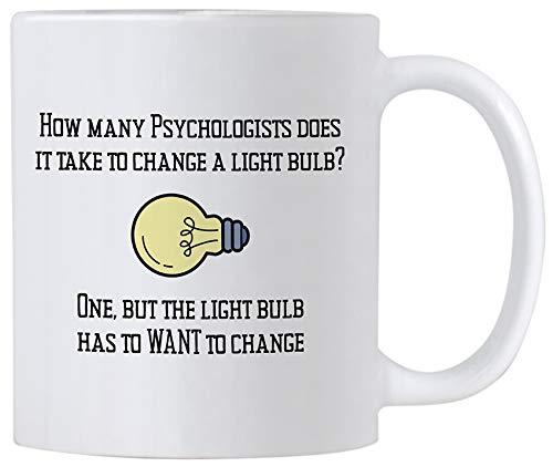 Casitika Psychology Gifts. 11 oz White Ceramic Psychologist Coffee Mug. Funny Psychiatrist or Psychologists Light Bulb Joke.