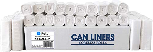 Reli. Trash Bags, 2-4 Gallon (2000 Count Wholesale) - Star Seal High Density Rolls (Clear) - Can Liners, Garbage Bags with 2 Gallon, 3 Gallon, 4 Gallon Capacity