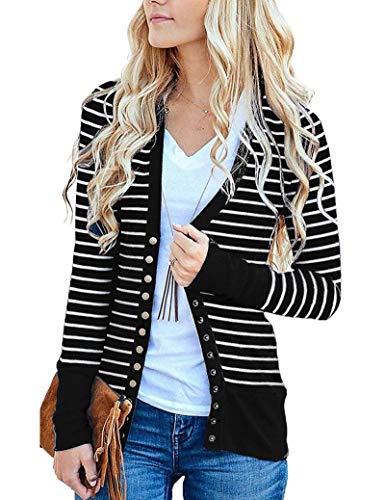 RichCoco Women's Button Down Cardigan Long Sleeve Tops Shirts Outwear Solid Knit Ribbed Open Front Cardigan Sweaters