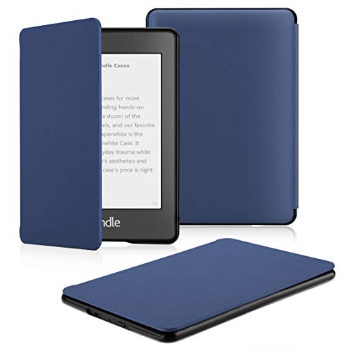 Book Cover OMOTON Kindle Paperwhite Case (10th Generation-2018), Smart Shell Cover with Auto Sleep Wake Feature for Kindle Paperwhite 10th Gen 2018 Released, Navy Blue