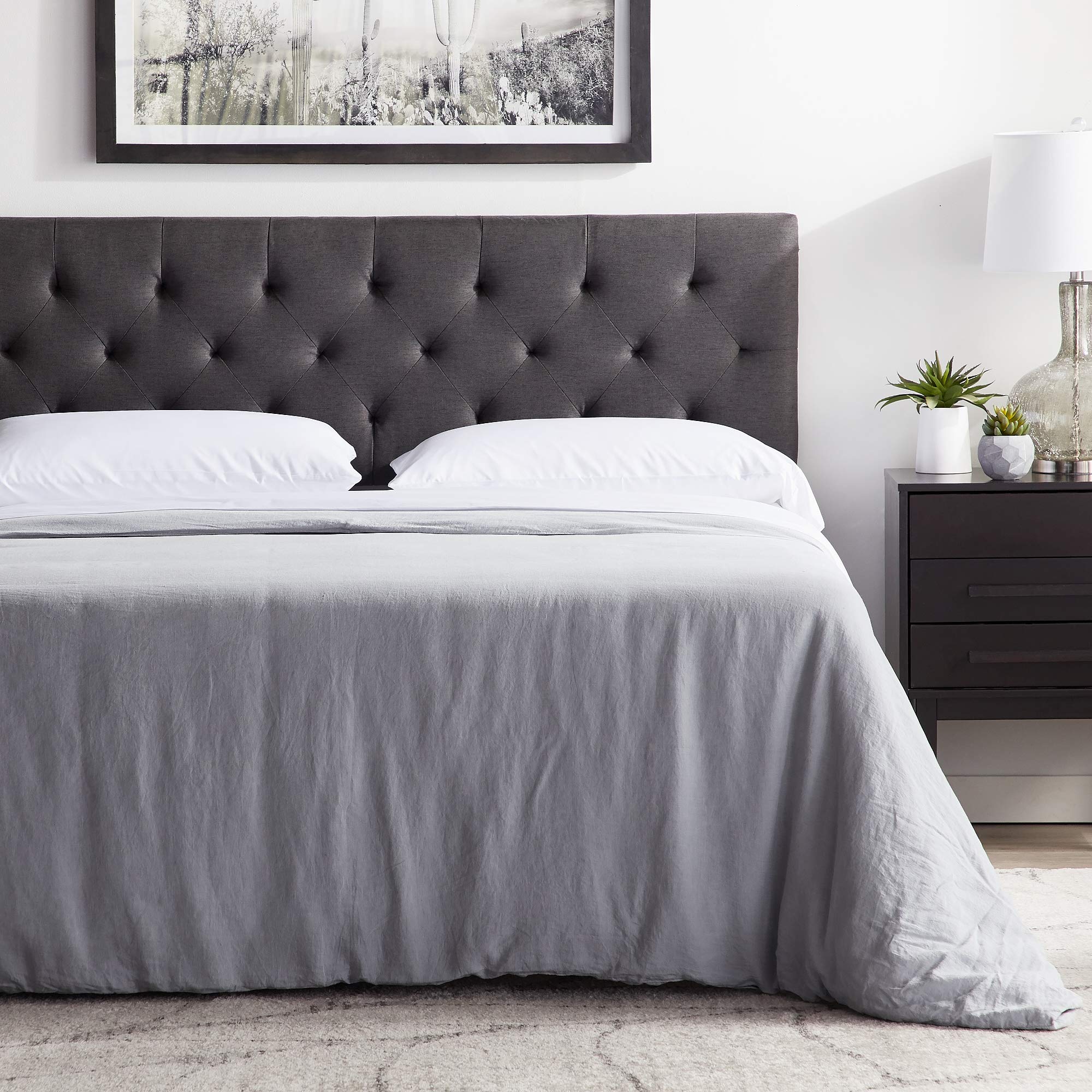 Book Cover Lucid Mid-Rise Diamond Tufted Upholstered Charcoal Headboard- Attach Frame- Wall Mount- Headboard Only – King- Cal King (Charcoal) Charcoal King/Cal King Diamond Tufting