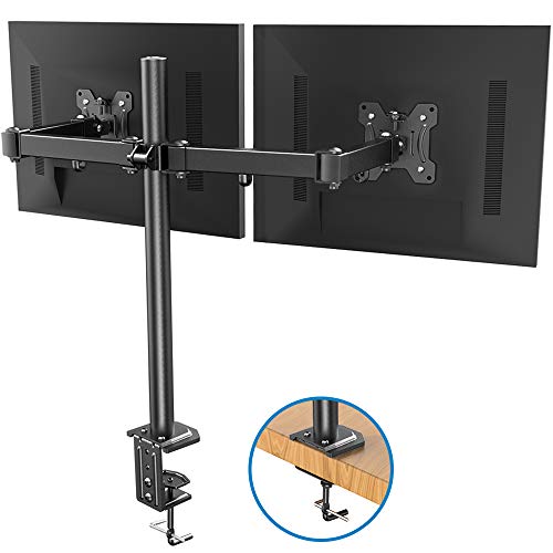 Book Cover Dual Monitor Stand - Double Articulating Arm Monitor Desk Mount - Adjustable VESA Bracket with C Clamp, Grommet Mounting Base for Two 13-27 Inch LCD Computer Screens - Holds up to 17.6lbs by HUANUO