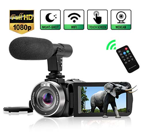 Book Cover Camcorder Digital Video Camera, WiFi Vlog Camera Camcorder with Microphone IR Night Vision Full HD 1080P 30FPS 3'' LCD Touch Screen Vlogging Camera for YouTube with Remote Control