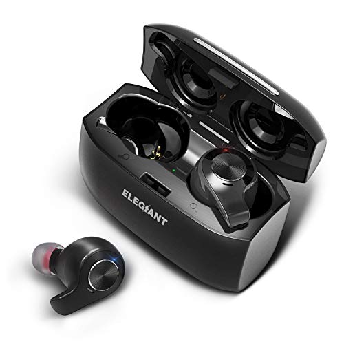 True Wireless Earbuds, ELEGIANT Sport TWS Bluetooth 5.0 Wireless Headphones Mic Noise Cancelling in Ear Bluetooth Earphones Stereo Headset Secure Fit Running Driving Gym Compatible with Smartphones
