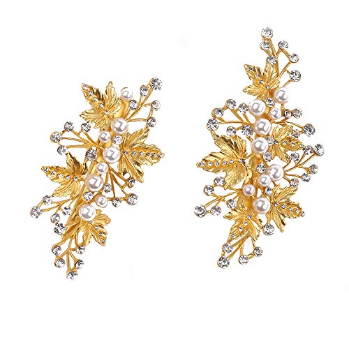 Missgrace Bridal Crystal Leaf Rose Gold Hair Pins Women Crystal Headpiece Wedding Rose Gold Leaf Hair Pins Clip Hair Jewelry Wedding Hair Accessories Set of 5