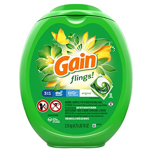 Book Cover Gain flings! Laundry Detergent Soap Pacs, High Efficiency (HE), Original Scent, 96 Count