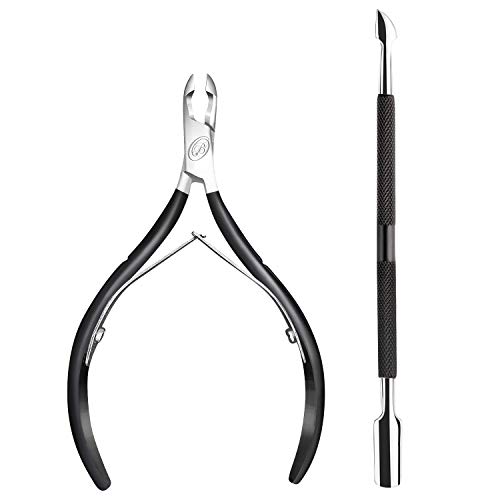 Cuticle Trimmer with Pusher - Professional Stainless Steel Nippers - Cuticle Remover and Cutter - nail cuticle Nipper - Durable Clipper for Fingernails and Toenails cuticle care